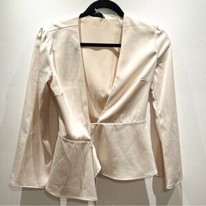 NWOT L'Academie Soft Cream Beige Blouse | Tie Front | Size XS